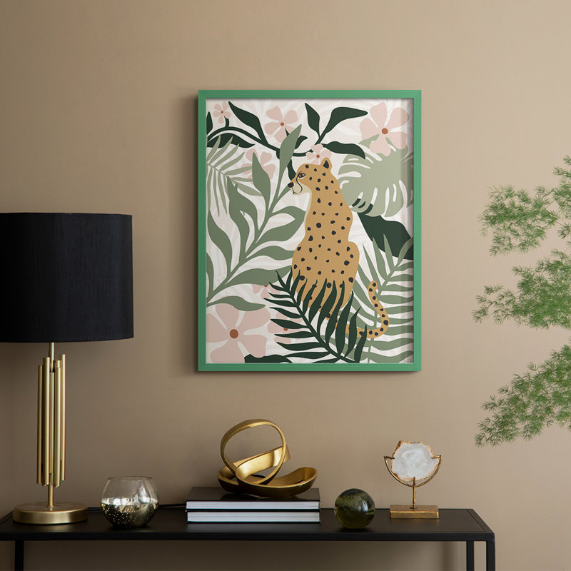 «Jungle Cat II», reproduction encadrée - bois massif, H 15 po x l 12 po, Vert