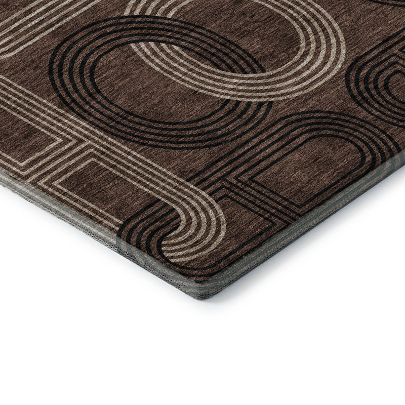 Premium Machine Washable Prisco Chocolate Rug, Rectangle 5' x 7'6"