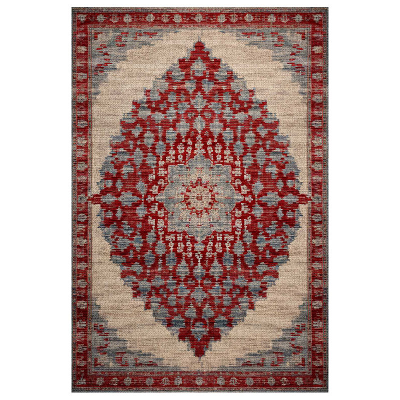 Marisol Burgundy Beige Oriental Machine Printed Cotton Polyester Area Rug, Rectangle 4' x 6'7"