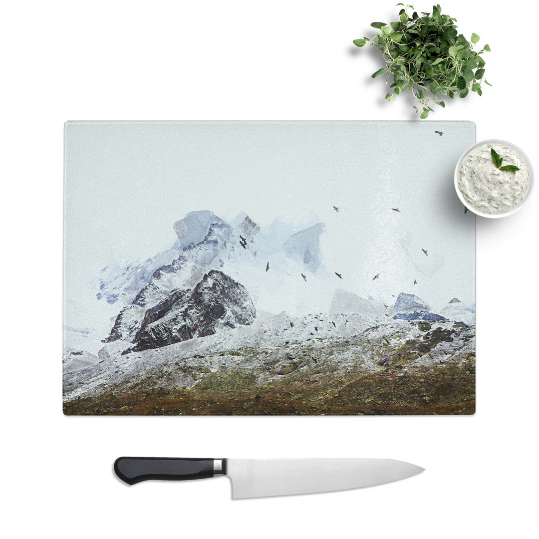 Tempered Glass the Swiss Alps With a Flock of Birds in Abstract Chopping Board