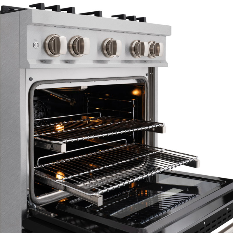 ZLINE 30" Classic DuraSnow Gas Range w/ 4 Burners & Convection Oven w/ White Door, Stainless Steel/Black