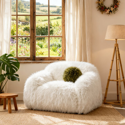 Fluffy Upholstered Couch with Rounded Minimalist Design, Plush Cloud-Like Comfort, Supportive Filling for Living Room, Bedroom & Reading by House of Hampton