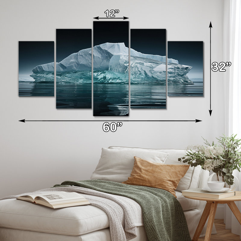 «Teal Iceberg Silent Resilience», art mural sur toile, 5 panneaux