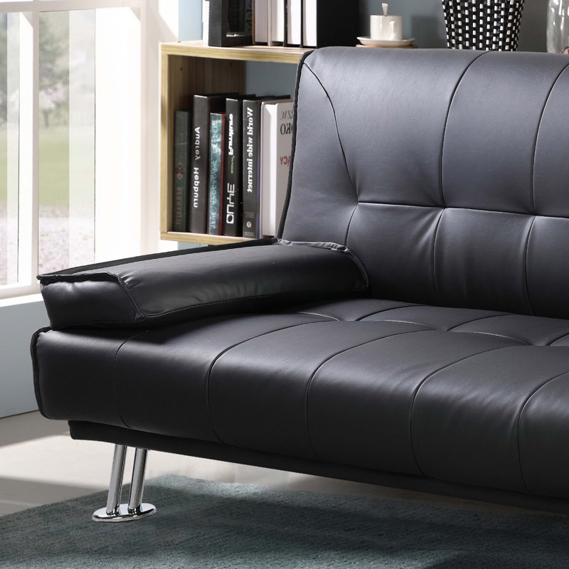 Bendiks 3 Seater Faux Leather Sleeper, Black