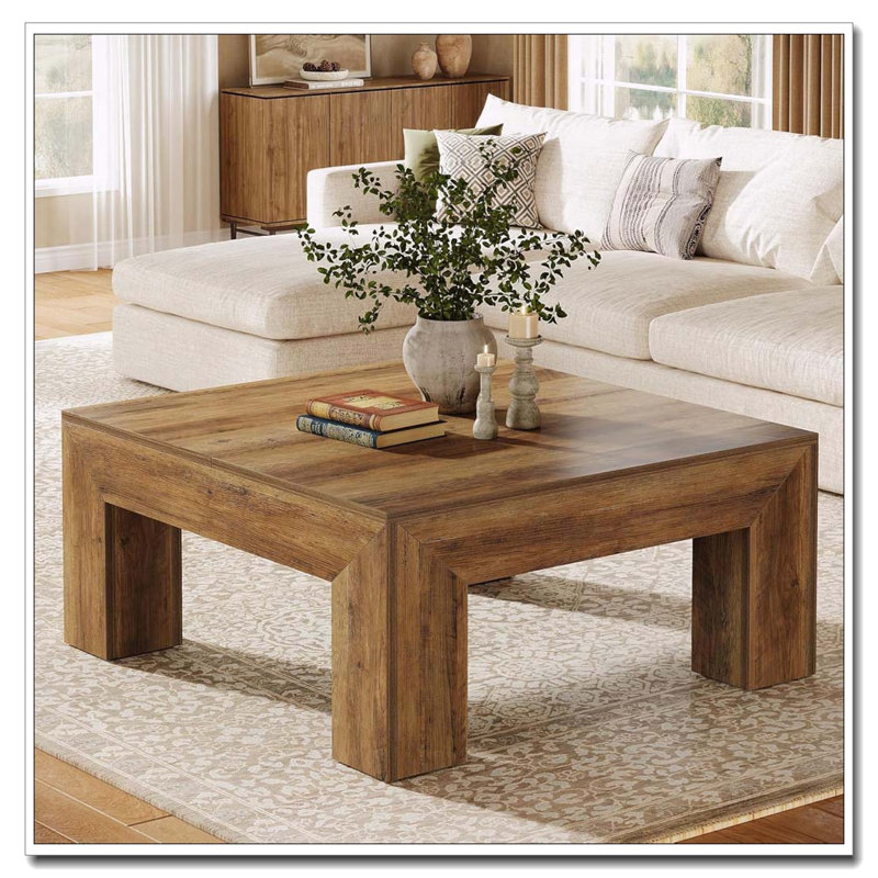 Farmhouse Square Coffee Table with Ample Functional Surface Area