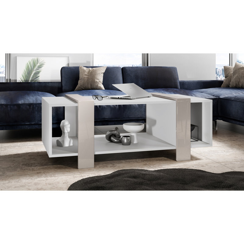 Bouirou Coffee Table with Storage, White Matt/Sand Grey High Gloss