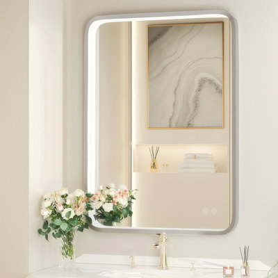  24"x36" Rectangle LED Bathroom Mirror, Metal Frame Vanity Mirror with Lights, Anti-fog, Dimmable&3 Colors Temperatures Adjustable, Memory Fuction