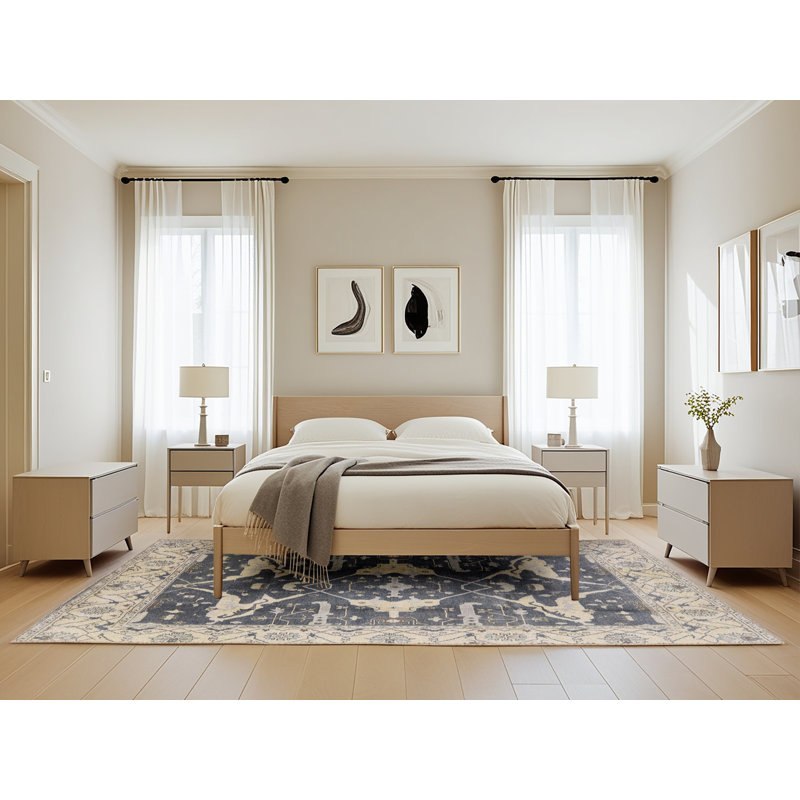 Tapis oriental bleu marine / ivoire, Rectangle 5 pi x 8 pi