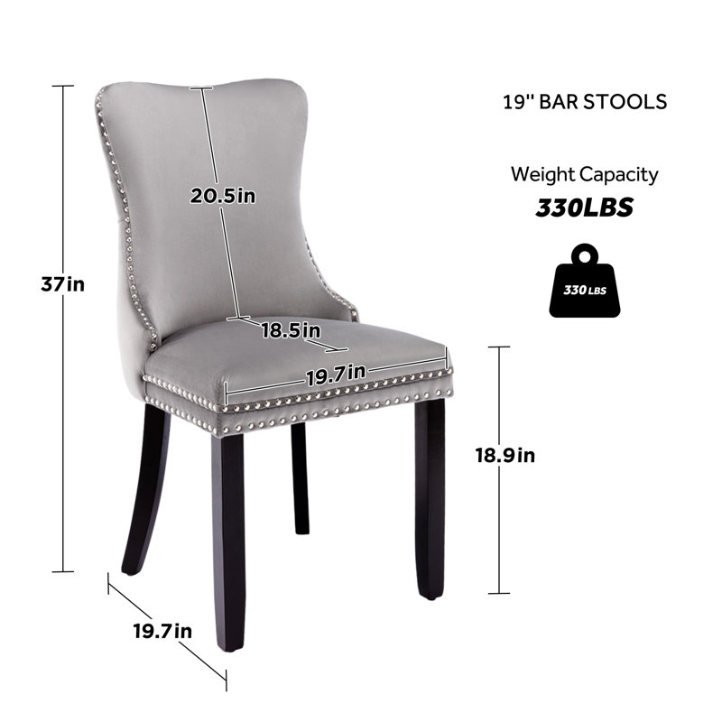 Chaise d'appoint rembourrée capitonnée en velours de cuisine moderne, Gris, Noir