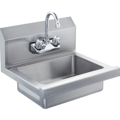 Commercial Hand Sink with Faucet, Stainless Steel Sink for Washing, Small Hand Washing Sink, Wall Mount Hand Basin, Utility Sink for Restaurant, Kitchen, Bar, Garage and Home, 17 x 12.8 inch