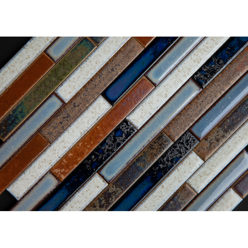 Yohen Border 0.49" x 4" Ceramic Mosaic Wall Tile, Brown Mix