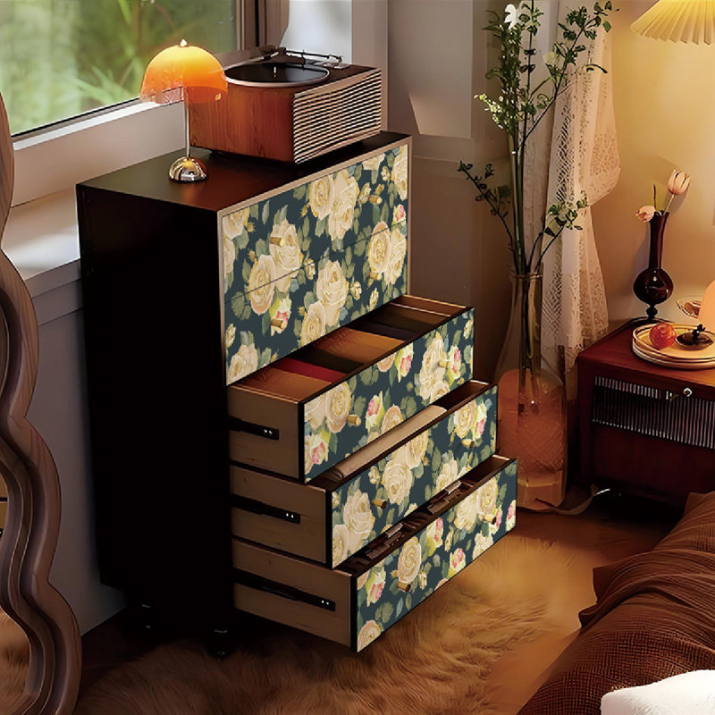 Commode en bois massif à cinq tiroirs French Floral
