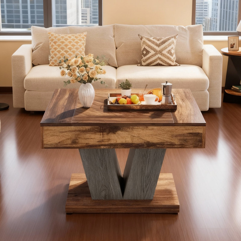 Table basse de style campagne moderne 31,49 po avec structure en métal robuste, mobilier haut de gamme haut de gamme