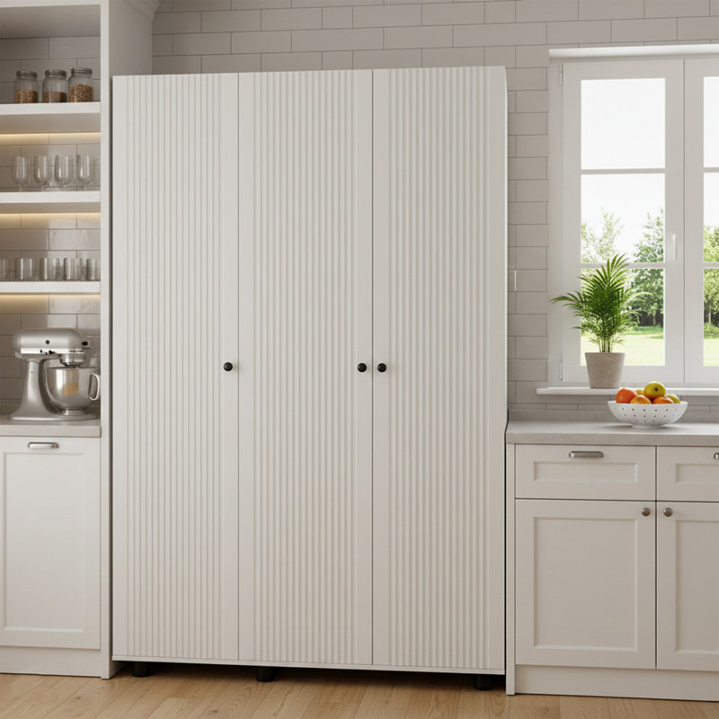 75" Extra Tall Storage Pantry Cabinet with Fluted Doors, Adjustable Shelves and Anti-tip Kit, 74.2" H x 52.95" W x 15.3" D