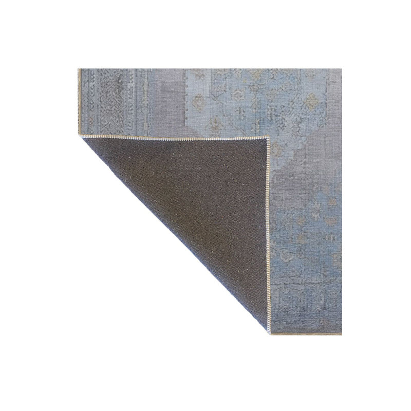 Tapis bleu clair tissé à la machine lavable à la machine, Rectangle 3 pi 3 po x 4 pi 11 po