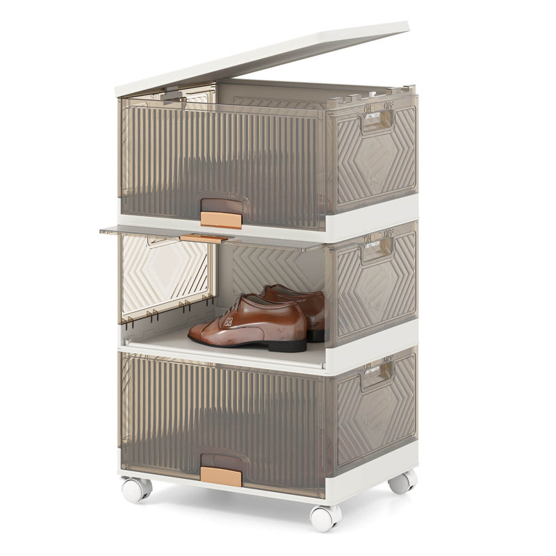 Ensemble de 3 bacs de rangement empilables avec roues amovibles grand organisateur 13,5 gallons