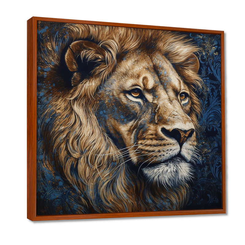 Majestic lion III - décoration murale lion, H 24 po x l 24 po x P 1 po, Cadre flottant brun