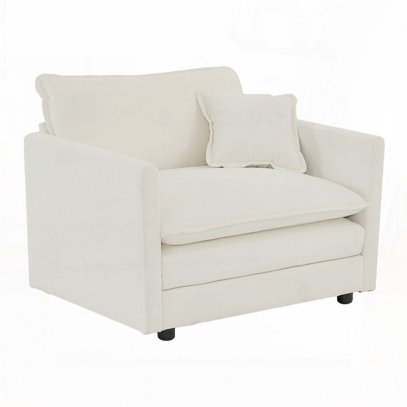 Fauteuil en chenille avec accoudoirs et 1 coussin décoratif, Blanc