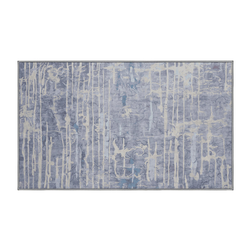 Machine Washable Gray Area Rug, Rectangle 7' x 10'
