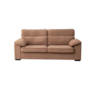 2-Seater Sofa Bed, Mid-Century Modern Couch, Convertible Queen Size Sleeper Sofa with Wooden Frame & Polyester Upholstery, Pull-Out Design, 300 lbs Capacity - Space Saving for Living Room, Brown