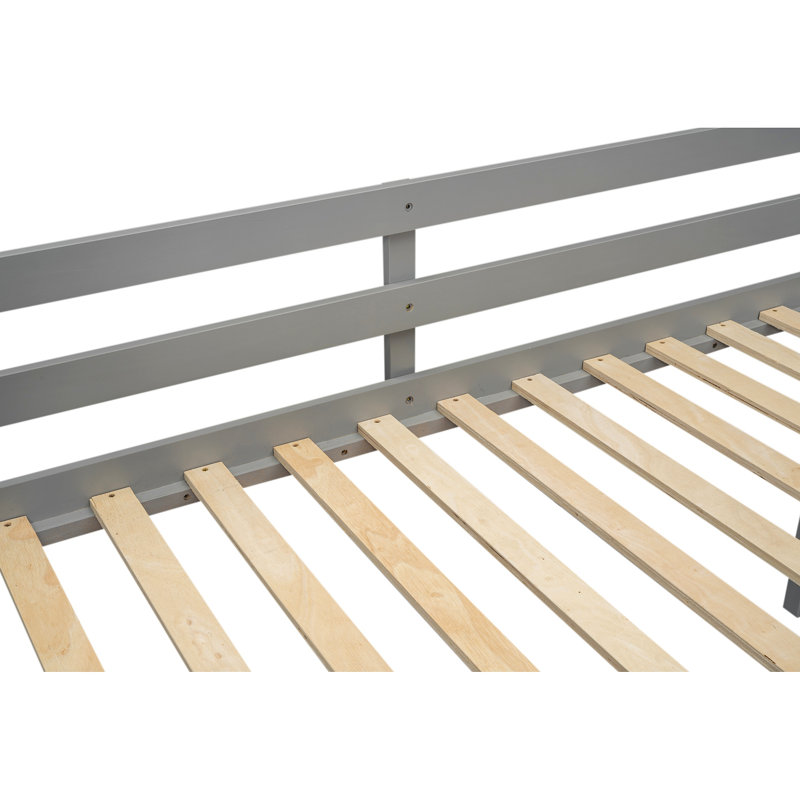 Lit mezzanine bas en bois avec échelle, l'échelle peut être placée à gauche ou à droite, Gris, Lit simple