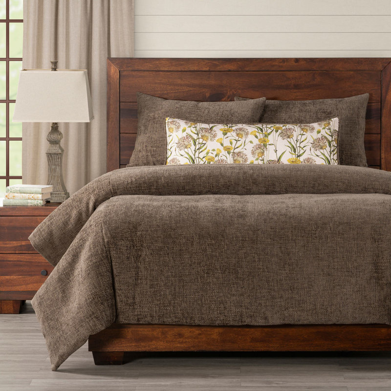 Brown Chenille Reversible Duvet Cover & Insert Set, Full Duvet Cover + 2 Shams + 1 Pillow