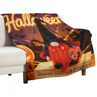 Halloween Witch Gnom Luxury Flannel Throw Blanket, Soft Warm Fuzzy Blanket for Living Room Sofa Bed Home Decor