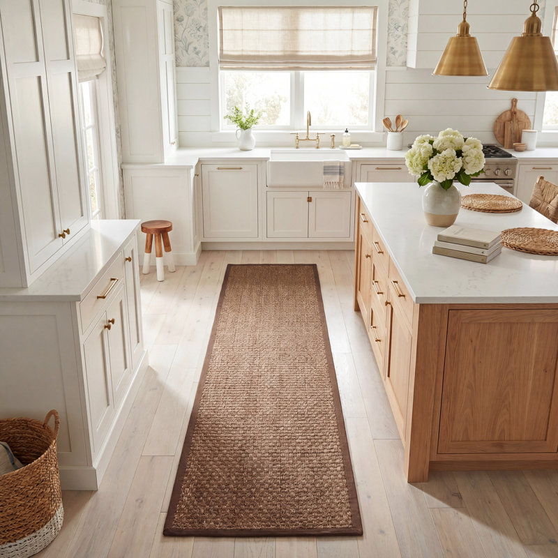 Debroh Natural Fiber Sisal With Latex Solid Color Rug, Runner 2' x 8'