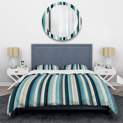 Blue And Beige Striped Lines Harmony - Striped Duvet Cover Set - Microfiber Polyester