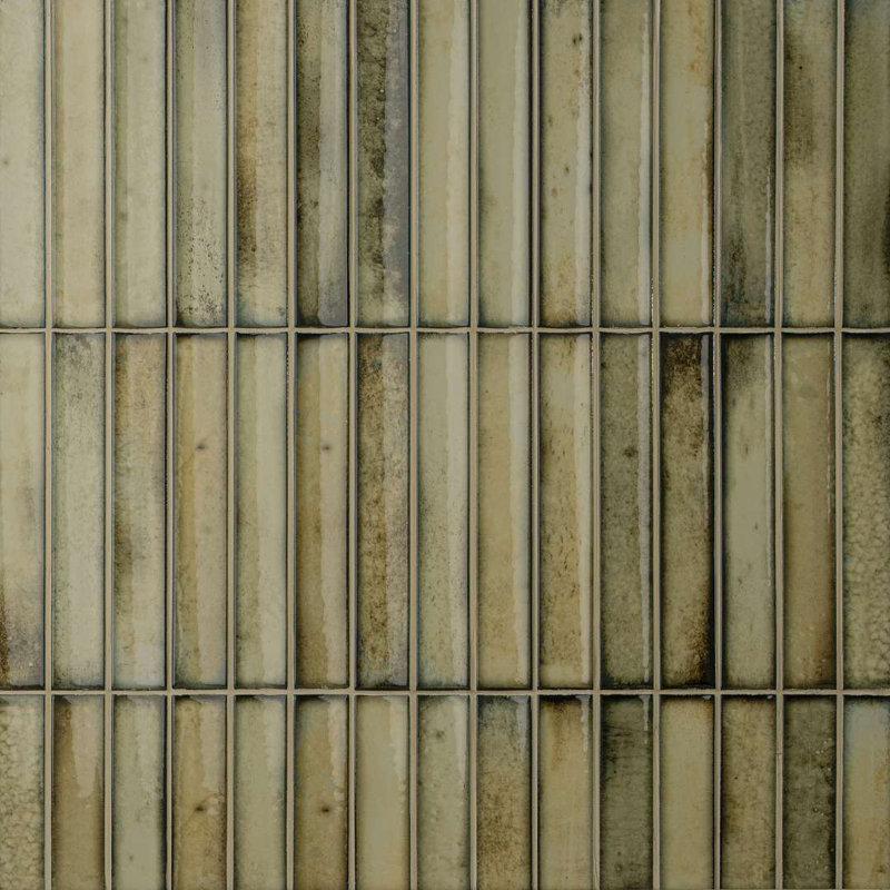 Sakura Fluted 4.5" x 9" Glossy Porcelain Wall Tile, Khaki