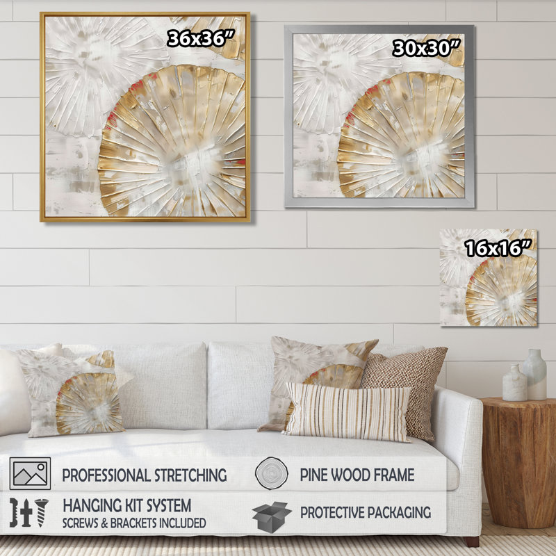 Mandala bohémien blanc et beige Simplicity I - Boho Mandala Decor Wall Decor, Cadre flottant doré, H 36 po x l 36 po