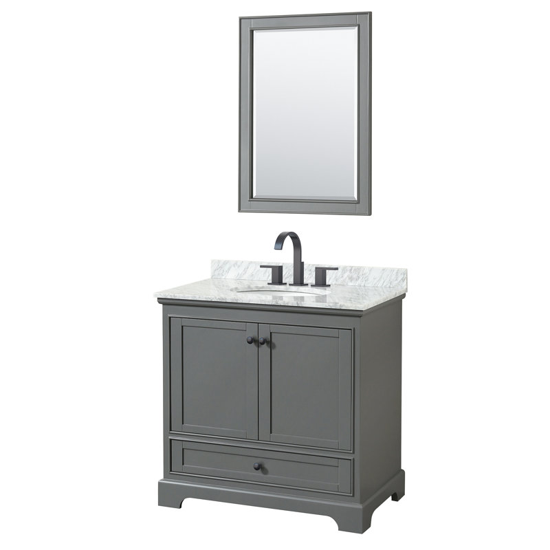 Deborah 36'' Single Bathroom Vanity with Marble Top, Dark Gray, Black