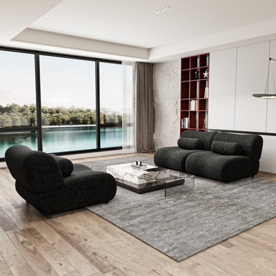 Chenille noire confortable - avec coussins pour le salon et 3 modulaires élégants