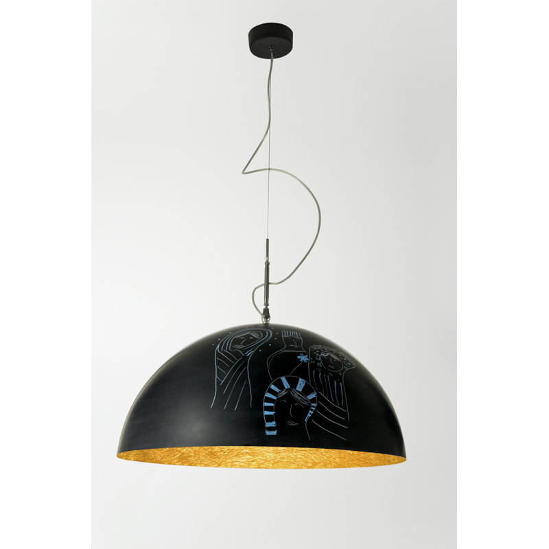 1 - Light Black Dome Pendant, Black/Gold