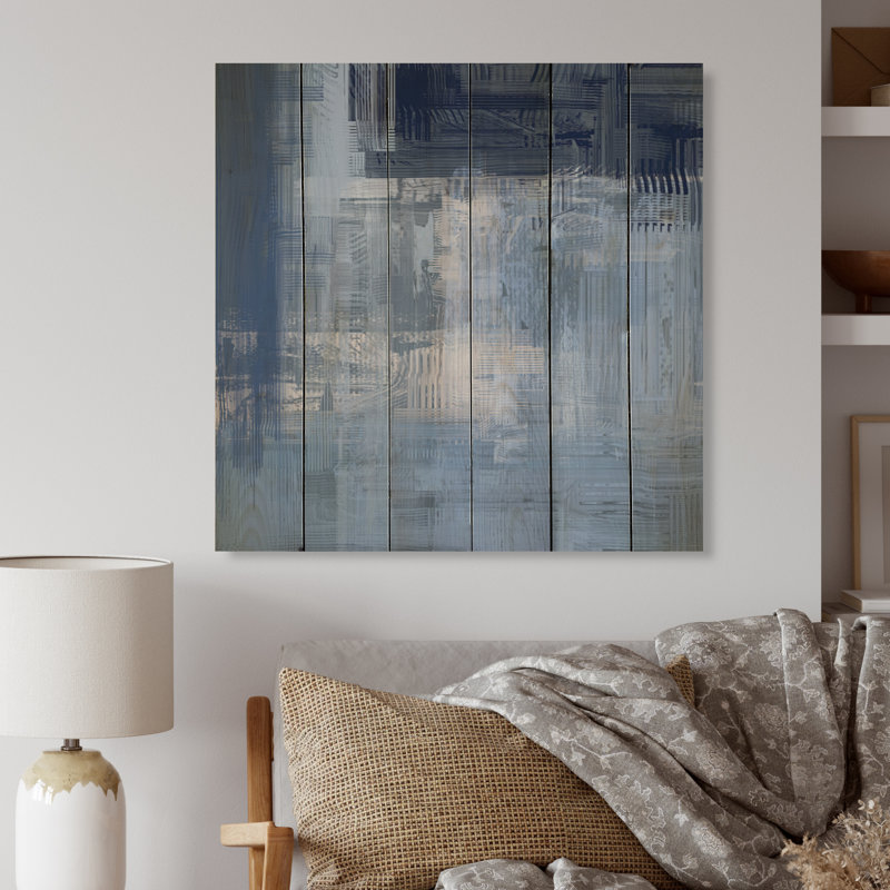 «Blue and Cyan Frozen Grunge Art», impression sur bois sans cadre, H 16 po x l 16 po x P 1 po