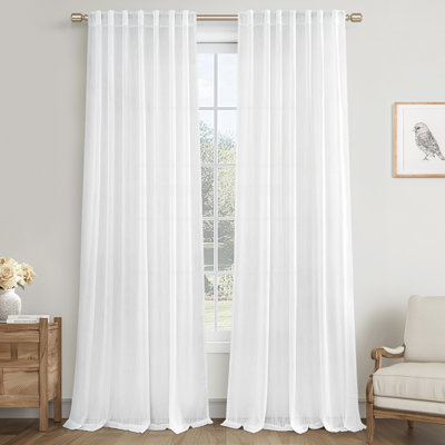 Dennan Linen Curtain Rod Pocket Back Tab,Linen Semi Sheer Curtains for Bedroom