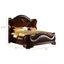 Chambre traditionnelle 5 pièces (taille Queen) en noyer foncé : tête de lit capitonnée, commode à 9 tiroirs, 3 tables de chevet, commode avec miroir intégré et plateau en marbre.