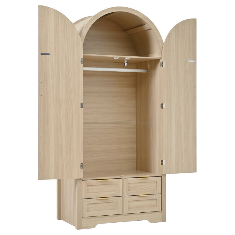 Modern Wardrobe with Curved Doors, Hanging Rail and Drawers for Bedrooms and Entryways