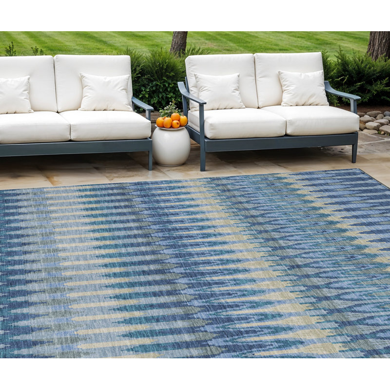 Tapis intérieur lavable extérieur 8 pi x 10 pi bleu et bleu ciel Southwestern