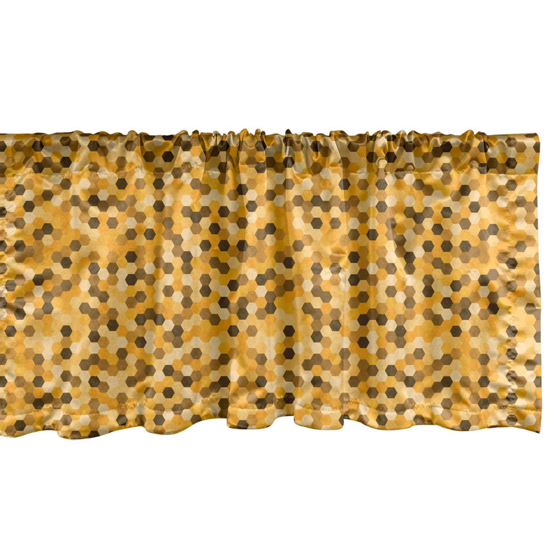 Ambesonne Yellow Brown Valance Pack of 2 Retro Style Hexagons Cocoa Brown