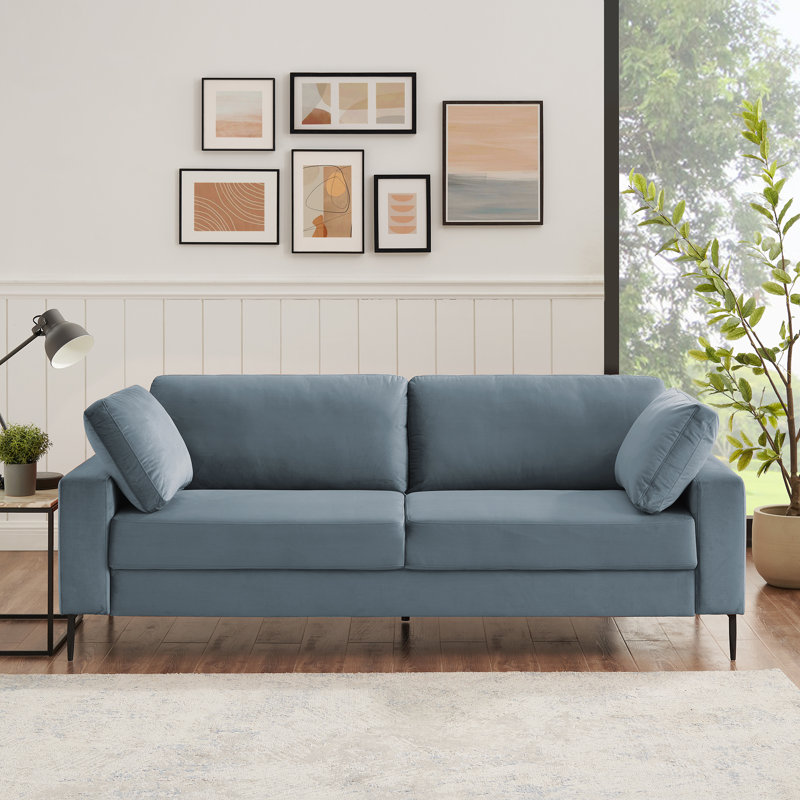 Etta 214.1Cm Velvet Square Arms Sofa, Light Blue Velvet