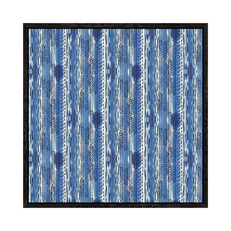 Blue Indigo Stripes by Stephanie Ryan - Painting on Canvas, 66.04cm H x 66.04cm W x 3.81cm D, Black Floater Framed