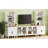 Farmhouse TV Stand With Solid Wood Gourd-Shaped Legs For Tvs Up To 70", Entertainment Center With Bookshelves & Tempered Glass Doors, Media Console With Adjustable Shelves, Living Room