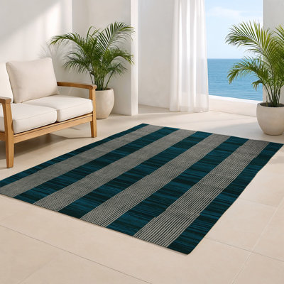 Checkered Blue Indoor and Outdoor Area Rug