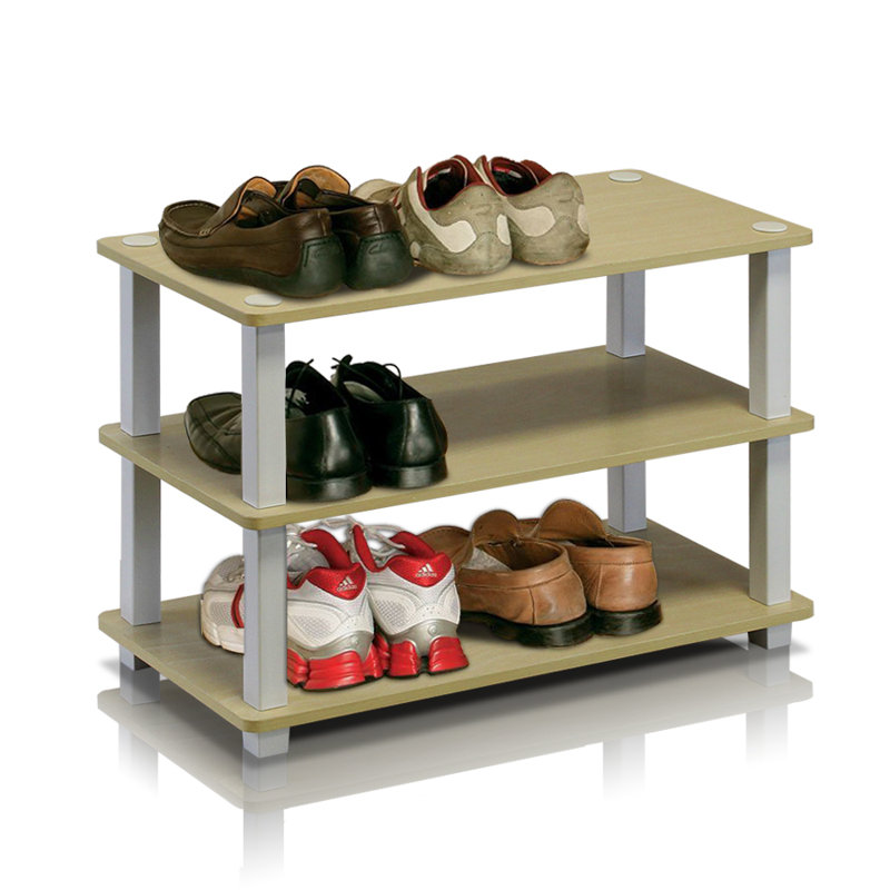 9 Pair Stackable Shoe Rack, Steam Beech/White