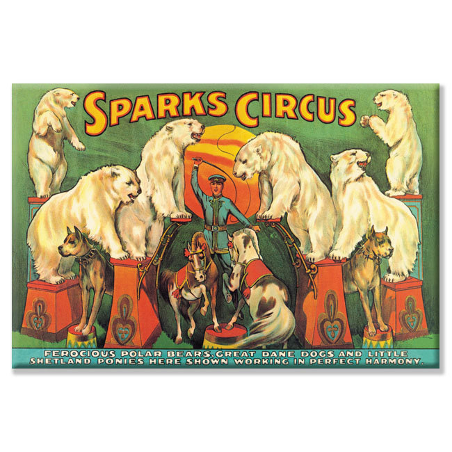 « sparks cirque », publicité sur toile tendue, H 28 po x l 42 po