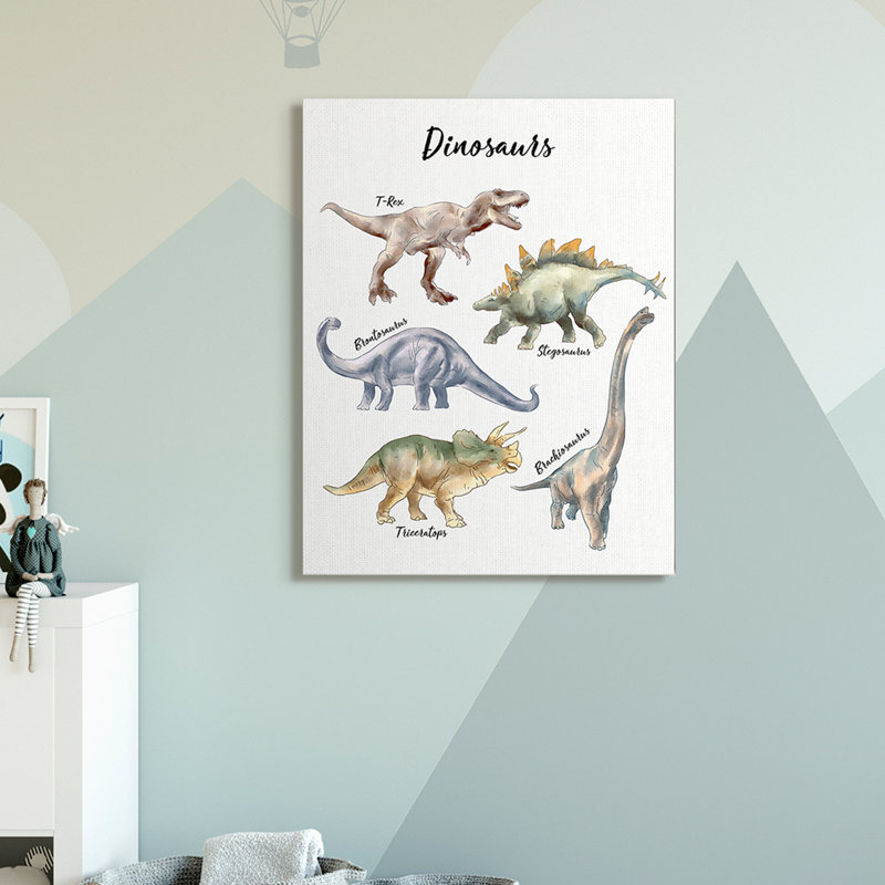 Illustration amusante d'une aquarelle de dinosaure, H 48 po x l 36 po x P 1,5 po, Toile tendue