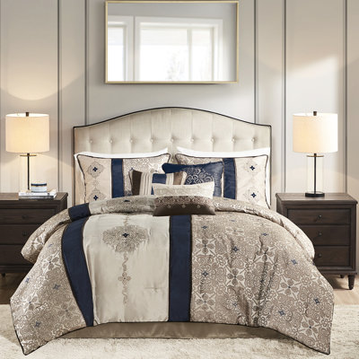 King Bedroom Decor - Navy With 18" X Pillow Bed Comforter 2 Matching Shams