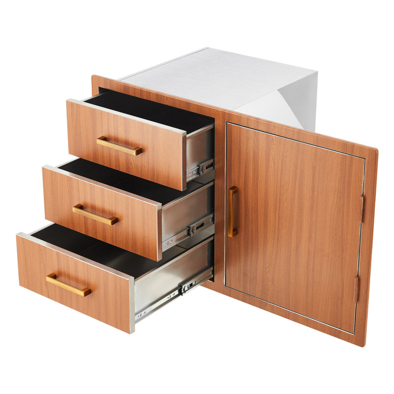 38.2 Inch Stainless Steel Outdoor Kitchen Door Drawer Combo with Triple Drawers and Access Door, Propane Storage, Adjustable Garbage Ring