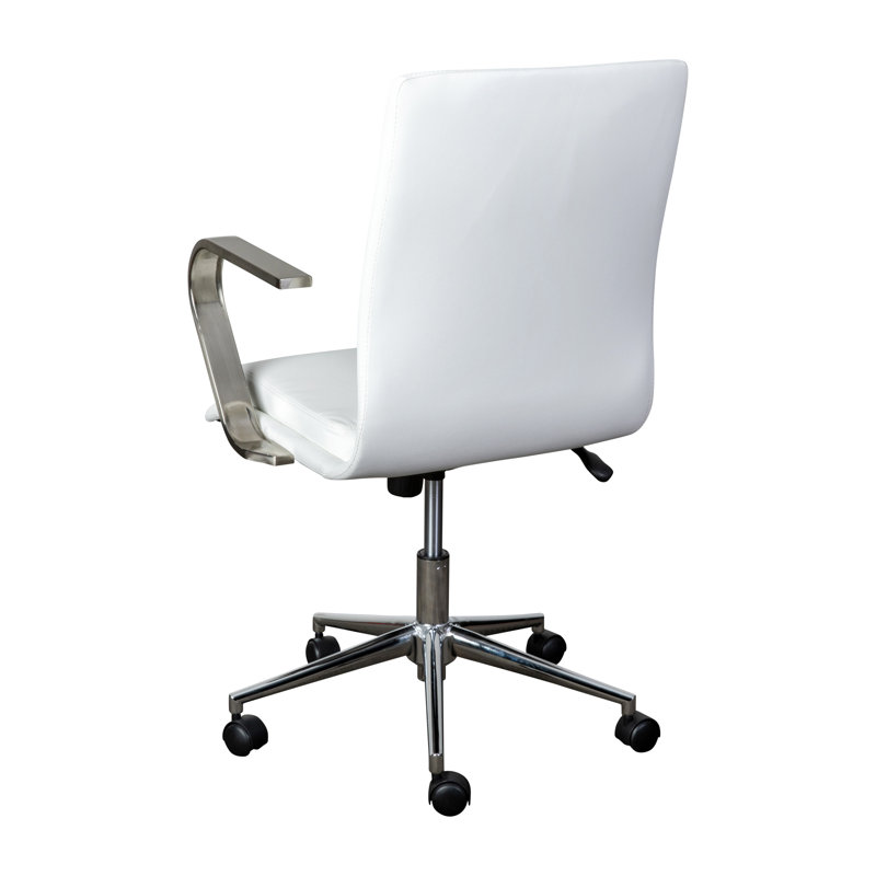 Elegant White LeatherSoft Mid-Back Executive Chair with Brushed Chrome Swivel Base